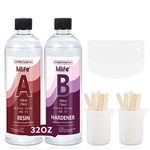 Epoxy Resin-1000ml/32oz Clear Crystal Resin Coating Kit,2 Part Casting Resin with Sticks, Graduated Cups and Plastic Scrapers for Art, Craft, Jewelry Making, River Tables