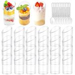 50 Pack Mini Dessert Cups with Spoons, 75ml Clear Hard Plastic Dessert Bowls Individual Dessert Pots Reusable Cheesecake Pots Parfait Cups for Dessert, Pudding, Mousse, Ice Iream