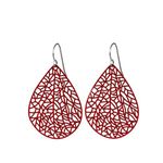 Filigree Dangle Earrings, Lightweight Teardrop Cutout on Hypoallergenic Pure Titanium Hooks (Deep Red)