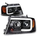 DNA Motoring HL-3D-G2-F1504-BK-AM Black Amber Projector Headlights With LED Day Running light For 04-08 F150 Mark LT