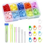 Stitch Markers,120 PCS Crochet Stitch Markers with 10 Colors,10 Pcs Large Eye Blunt Sewing Needles for Knitting Sewing Stitching Weaving with Storage Case