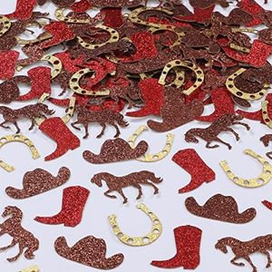 Western Confetti, 200 Pack Glitter Cowboy Hat Boot Horse Horseshoe Table Scatter for Boys Birthday Party Supplies Baby Shower Decorations