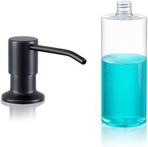 SOEBIZ Built in Soap Dispenser for Kitchen Sink Countertop, Matte Black Stainless Steel Soap Dispenser Pump Head Refill from the Top with 11 Ounce Transparent Soap Bottle