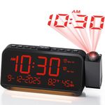 Roxicosly Projection Alarm Clock for Bedroom Ceiling, 118 dB Super Loud for Heavy Sleepers, Plug in Dual Alarm with Weekday/Weekend, 6.7" Large Dimmable Display with Day Date Indoor Temp Humidity