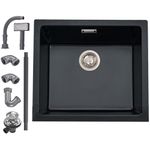 iAnomla Quartz Black Kitchen Sink, 45x45cm/18x18in, Composite Inset/Undermount Kitchen Small Sink Waste Kit,Single Bowl Commercial with Overflow, Suitable for Workstation
