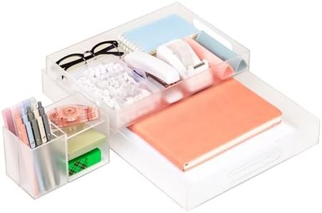 Mind Reader 3-Piece Acrylic Desktop Organizer Set, Frosted Clear Paper Tray, Accessory Tray, Pen and Supply Organizer, Modular Desk Organization System
