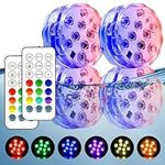 Hot Tub Lights, (4 Pack) Submersible LED Lights with RF Remote, Waterproof Underwater Light LED for Vase, Bath, Pool, Christmas, Halloween, Camping, Buckets