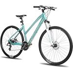 Women's 700c (28") Hybrid Bike, 45 cm Aluminum Frame, Lockout Suspension Fork, Shimano 24-Speeds Road & Mountain Bike