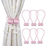 6 Pack Magnetic Curtain Tiebacks Drapery Holdbacks for Curtains, Drapes, Living Room Office Decor, No Tools Required (Pink)