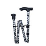 Life Healthcare Walking Stick for Women, for Elderly Or Disabled, Folding Adjustable Height, Leopard Print Pattern, Right Or Left Handed, Non-Slip Rubber Tip, Wrist Strap, Lightweight