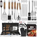 Cifaisi BBQ Grill Accessories Set, 38PCS Stainless Steel Grill Tools Set with Aluminum Case, Thermometer, Grill Mats for Camping/Backyard Barbecue, Grilling Accessories Grill Set for Men Women