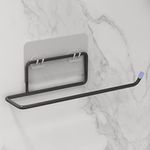 Plantex No Drill Self Adhesive GI Steel Tissue roll Holder for Kitchen/Tissue Paper Roll Holder/Hanger/Towel Bar Stand for Bathroom Accessories (Black)