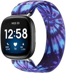 TOYOUTHS Compatible with Fitbit Sense/Sense 2/Versa 3/Versa 4 Bands Women Men Dressy Elastic Nylon Fabric Strap Stretchy Sport Wristband Replacement, Tie Dye Blue Purple/Large