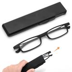 MMOWW Ultra thin Reading Glasses TR90 Lightweight for Men Women Blue Light Blocking Compact Computer Readers Portable Unique Stretchable Slim Flat case Black +2.0