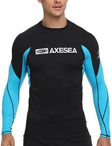 AXESEA Men Long Sleeve Rash Guard UPF 50+ Second Skin Fabric Swim Shirt,Black,Medium