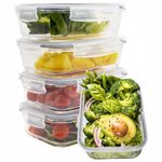 HOCHSTE Airtight Glass Food Containers with Lids - 5-Pack, 100% Leak Proof BPA Free Food Storage Containers with Locking Lids - Freezer to Oven Safe - Takeaway Containers - 5 Pack Blue - 1050 ml