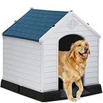 FLL Extra Large Dog House for Medium Dogs 41x37.4x39 inch Plastic Water Resistant Houses with Hight Base Support Winter Tough Durable Air Vents Elevated Floor, Blue Black, FLL-02