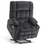 MCombo Dual Motor Power Lift Recliner Chair with Massage and Heat for Elderly People, Infinite Position, USB Ports, Cup Holders, Fabric R7891 (Dark Grey, Oversized)