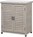 Outdoor Storage Cabinet & Potting Bench Table with Metal Top, Wooden Patio Furniture, Garden Workstation (Accent Grey, 36x31x17in)