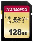 Transcend 128GB SDXC 500S Memory Card UHS- I, C10, U3, V30, 4K, Full HD, MLC, Up to 95/50 MB/s (Ideal for DSLR cameras and advanced camcorders) TS128GSDC500S