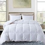 Decroom 100% Cotton Quilted Down Comforter- Goose Duck Down Feather Filling Duvet Insert- All Season or Stand-Alone Comforter - White Full