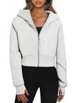 Oyamiki Women Grey Hoodie Tops Long Sleeve Zip Up Sweaters Fall Crop Gym Fleece Lined Jackets Basic Tops