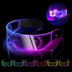 LED Light Up Glasses, Cyberpunk Luminous Neon Glasses, 7 Colors Rechargeable Party Glasses for Cosplay, Fancy Dress Costume Funny Shine Glasses Festival Outfits for Kids and Adult - Party Favor