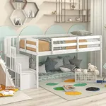 Olela Twin Size Loft Bed,Solid Wood Low Profile Twin Bed Frame with Storage Shelf for Kids Junior,No Box Spring Needed,Easy to Assembly(White, No Slide)