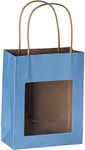 Hammont Paper Bags with Handles – Blue Gift Bags Bulk Medium Size 200 Pack Paper Craft Bag – Kraft Bags with Window - Transparent Gift Bags - Party Favor Gift Bags for Kids - 7.75"x 6.25"x 3"