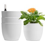 T4U 15CM Self Watering Plant Pots, Plastic Plant Pots Pack of 4, Self Watering Planter with Water Level Indicator, White Plant Pots Indoor Outdoor, Indoor Plant Pots for House Plants Flower Herb