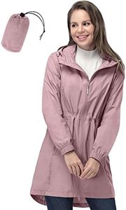 33,000ft Women's Rain Jacket Lightweight Hooded Long Rain Coat Waterproof Jacket Ladies Packable Functional Jacket Windbreaker Breathable Active Outdoor Coats, Pink, 12