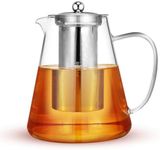 44 OZ Glass Tea Pot with Lid, Stovetop Safe Tea Kettle Pot with Removable Stainless Steel Filter, Glass Water Pitcher for Beverage, Milk, Lemonade and Coffee, Tea Maker