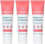 Wellnesse Children’s Toothpaste - Fluoride Free Natural Flavored Toothpaste for Kids and Toddlers - Strawberry - 3 Tubes, 4 oz - Made with Hydroxyapatite, Calcium Carbonate, and Aloe Vera