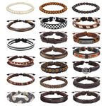 Diamday 20Pcs Braided Leather Bracelets for Men Women Wood Bead Hemp Cord Woven Cuff Wrap Cool Bracelet Ethnic Tribal Rope Bracelets Set A