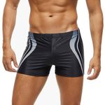 AceAcr Men's Printed Swimming Boxer Shorts with Removeable Pad Swimwear (Black-5, US-S,Tag-L)