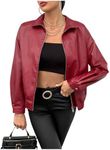 MakeMeChic Women's Faux Leather Shacket Long Sleeve Zip Up Motorcycle Jacket Biker Coat Burgundy A M