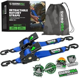 Cinghie di fissaggio a cricchetto retrattili (confezione da 2) - Resistenza alla rottura di 1360 kg, incluse (2) cinghie di fissaggio retrattili automatiche da 5 cm x 3 m con manici imbottiti - Blu