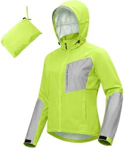 Oumurs Women's Rain Jackets Waterproof Windbreaker Packable Lightweight Cycling Running Jacket Reflective Breathable Biking Hiking Golf Gear with Hood Green L