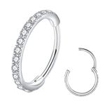 BLESSMYLOVE Clear CZ Silver 20G 8mm Nose Rings Hoop 316L Surgical Steel 20 gauge Cartilage Earrings Daith Helix Rook Body Piercing Jewelry Stainless Steel Hinged Segment Rings Lip Rings