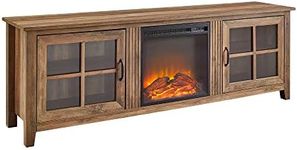 Walker Edison Bern Classic 2 Glass Door Fireplace TV Stand for TVs up to 80 Inches, 70 Inch, Rustic Oak