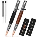 Bolt Action Pen Wood Ballpoint Solid Brass Pens Bullet Shaped Metal Pen Pens Refills with Present for Father's Day, Birthday, Black Ink (Black+Brown)