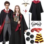 Maryparty Wizard Cloak Wizard Robe Wand Tie Scarf Glasses Frame Halloween Cloak Costumes Outfit Fancy Dress for Kids Adults Men Women