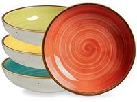 ONEMORE Pasta Bowls 30 Ounce Porcelain Salad Bowls Shallow Bowls for Pasta Set of 4 Shallow Bowl Plates, Microwave & Dishwasher Safe, Assorted Color