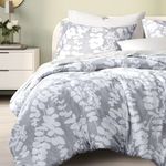 Codi Gray Floral Comforter Set Queen Size, Botanical Bedding Sets | Nature Style, Unique Reversible Design, Better for Spring and Summer | Leaf Print 3 Pieces