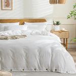 JELLYMONI King Size Pure White 100% Washed Cotton Duvet Cover Set, 3 Pieces Luxury Soft Bedding Set with Buttons Closure. Solid Color Pattern Duvet Cover(No Comforter)