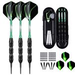 Professional Soft Tip Darts Set 20 Grams W/O-Rings- 30 Darts Plastic Tip + Green Aluminum Shafts + 6 Standard Flights + Portable Case for Electronic Dart Board