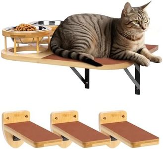 Navaris Estantes de Pared para Gatos - 2X Comedero Colgante para Gatos de 270 ml - Set 3X Estante Flotante para Gato con Comederos de Metal - para Mantener a los Perros Alejados