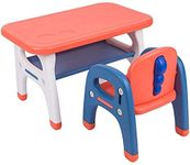 Oncaarnival Table & Chair Sets Kids,Kindergarten Children Desk Chair Set,Toy Combined Study Table and Chair Set,Home Game Table,Interactive Workstation,Plastic Furniture (Color : Orange)
