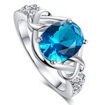 Psiroy 925 Sterling Silver Elegant Infinity Celtic Knot Blue Topaz Filled Ring for Women