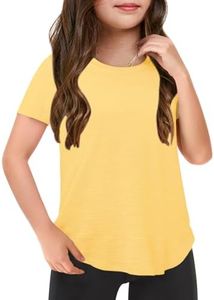 Haloumoning Girls Summer T Shirts Loose Curved Hem Short Sleeve Shirt Athletic Casual Tops Tees 4-14 Years Yellow